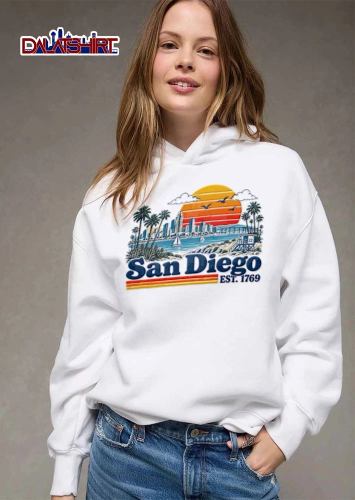 Diego Williams 22 city skyline beach sunset palm trees shirt