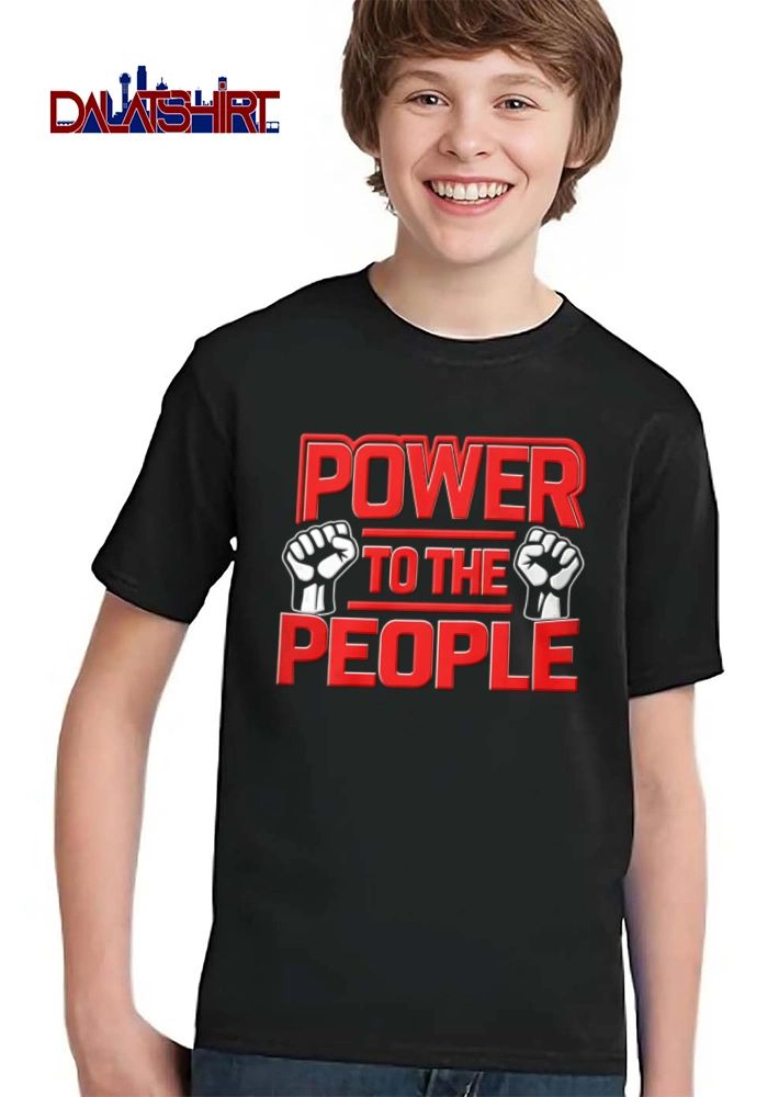 Power To The People two raised fists red text shirt