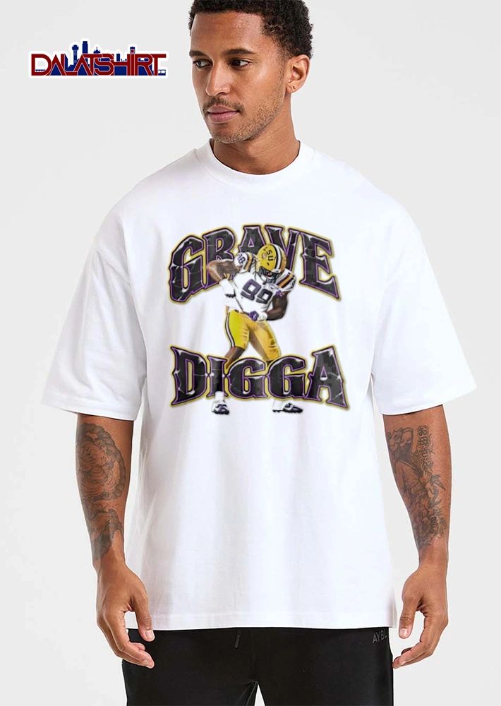 LSU Grave Digga 99 football player celebrating in uniform shirt