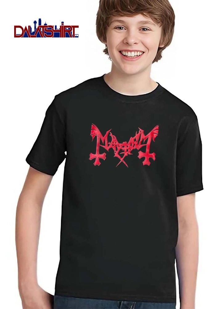 Mayhem red band logo gothic style shirt