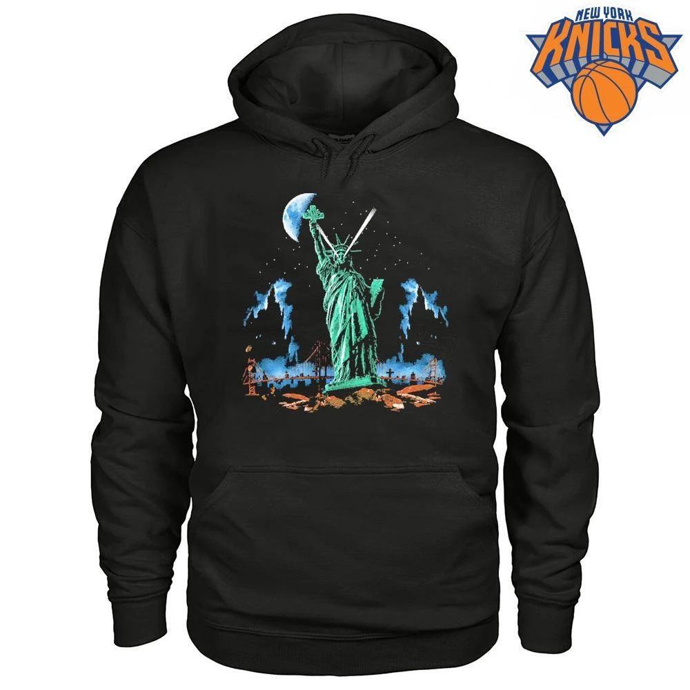 Statue Of Liberty Laser Eyes Holding Cross Dark Gothic Aesthetic Synthwave shirt