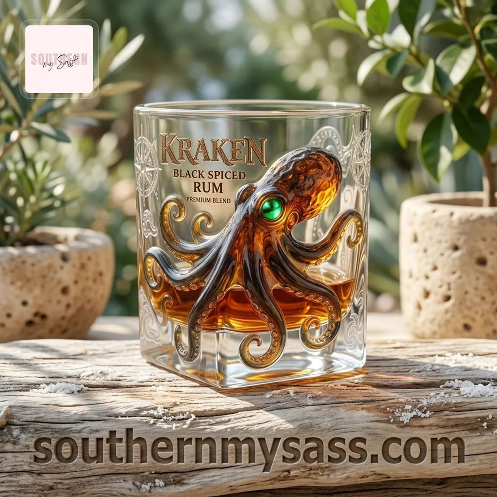 Kraken Black Spiced Rum Premium 3D Octopus Design Whiskey Glass