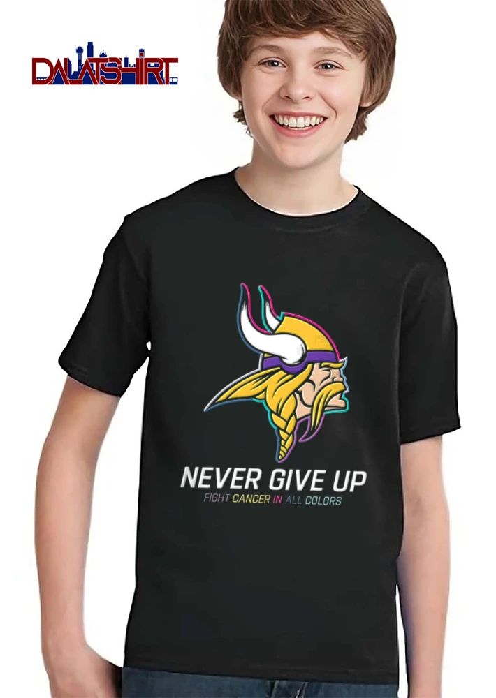 Minnesota Vikings Never Give UP Fight Cancer IN ALL Colors viking mascot head profile illustration shirt