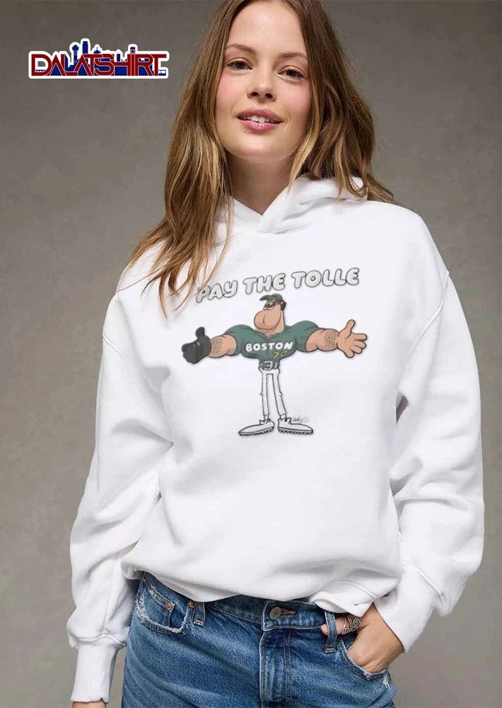 Boston Pay The Tolle 70 muscular cartoon baseball player gesturing shirt