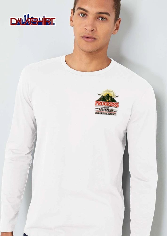 Progress Over Perfection Drug And Alcohol Awareness mountains sun birds ribbon illustration shirt