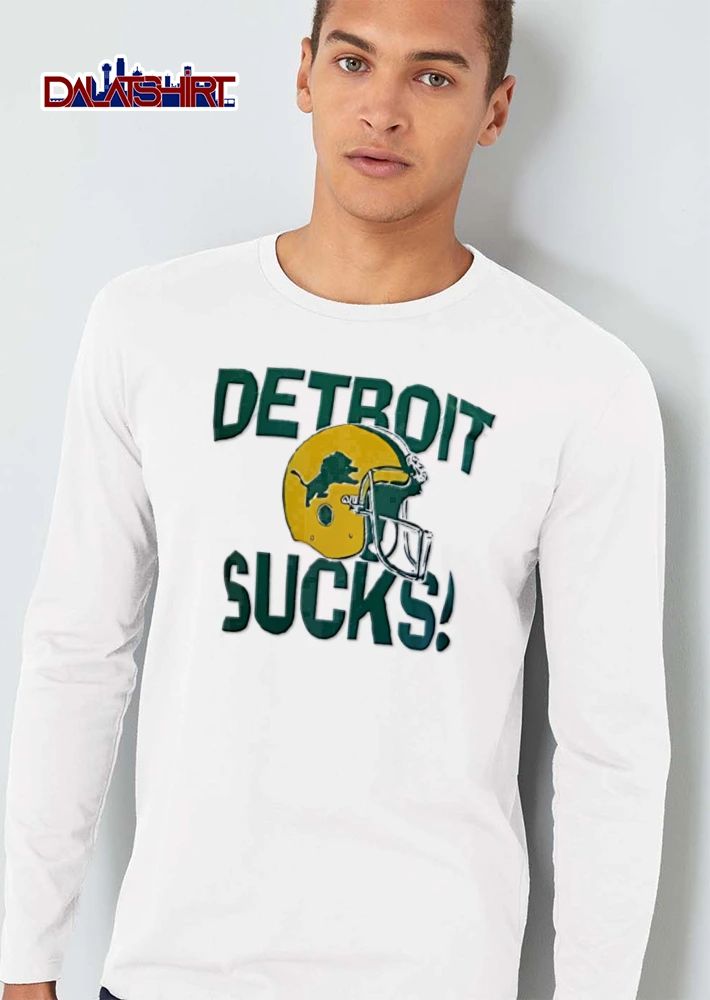 Detroit Sucks football helmet with lion logo shirt
