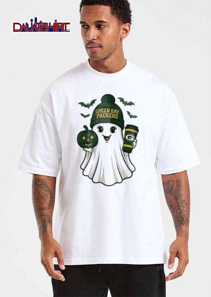 Green Bay Packers ghost wearing beanie holding pumpkin shirt