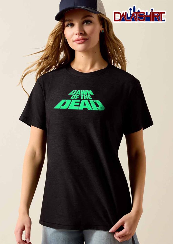 Dawn Of The Dead Bright Neon Green Perspective Movie Title Text Logo shirt