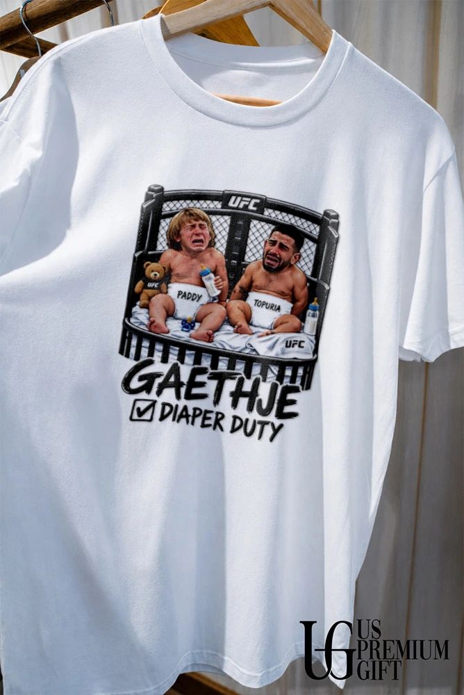 Gaethje Diaper Duty with Paddy and Topuria shirt