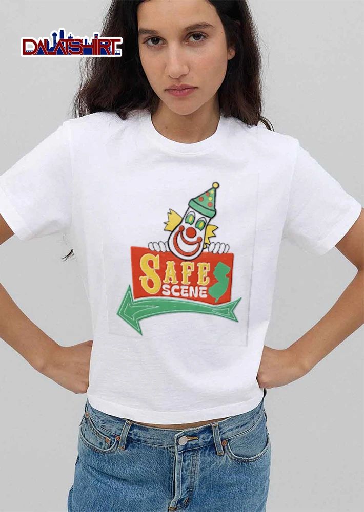 Safe Scene clown holding sign new jersey map shirt
