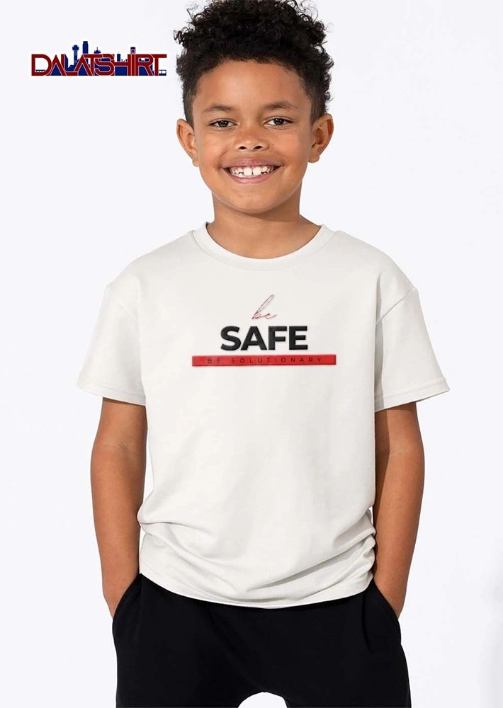 Be Safe Be Solutionary Red Cursive Script Bold Letters Banner shirt