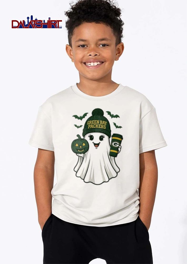 Green Bay Packers ghost wearing beanie holding pumpkin shirt