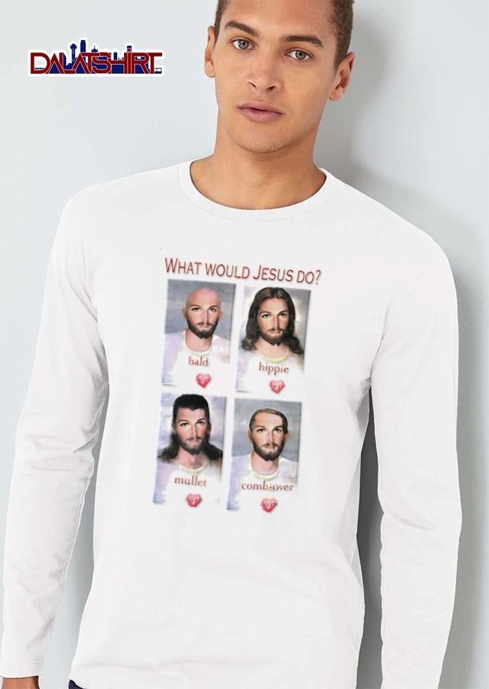 Jesus What Would Jesus Do four portraits different hairstyles Jesus shirt