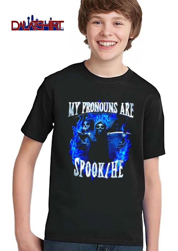 My Pronouns Are Spook He three grim reapers blue flames shirt