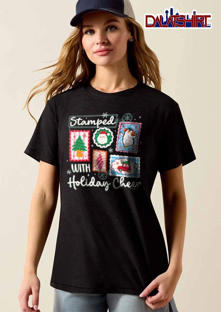 Stamped With Holiday Cheer Christmas stamps tree Santa penguin ornament car shirt