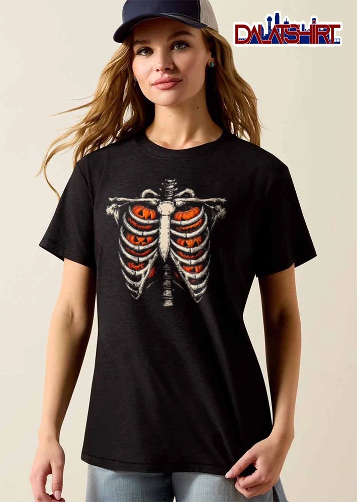Human ribcage containing jack O lanterns shirt