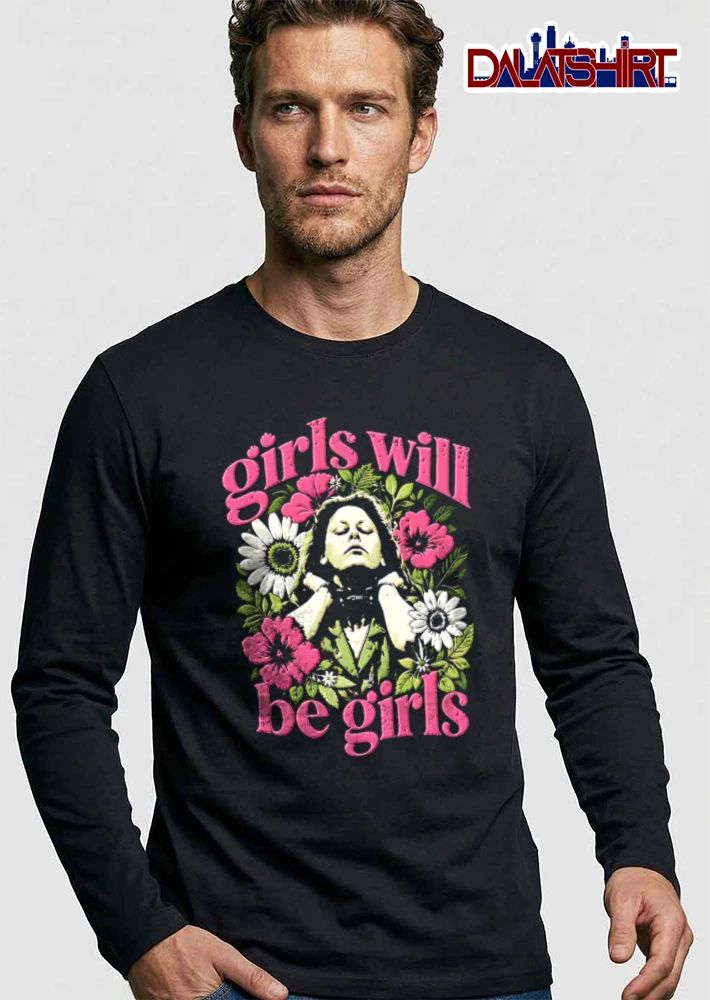 Linda Blair Girls Will Be Girls woman head back flowers illustration shirt