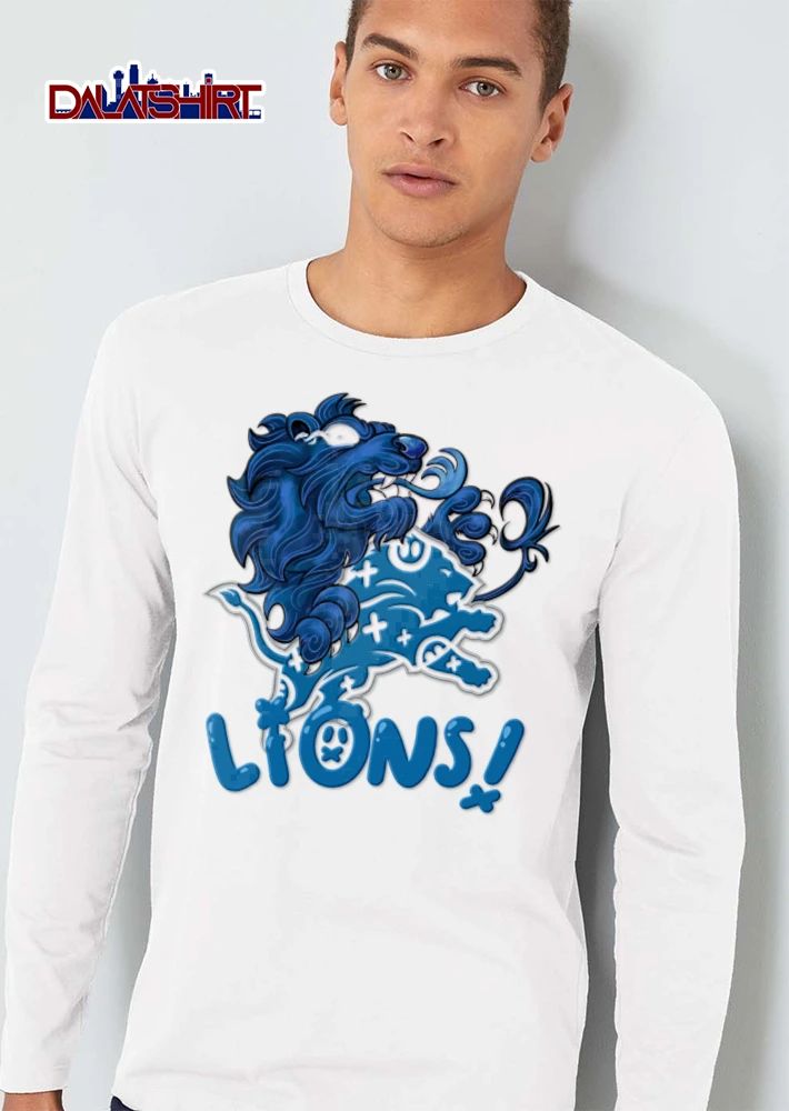 Detroit Lions blue lion mascot logo illustration shirt