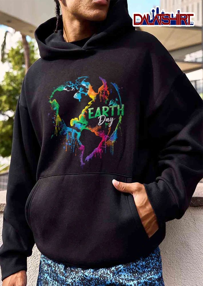 Earth Day rainbow paint splatter world map shirt