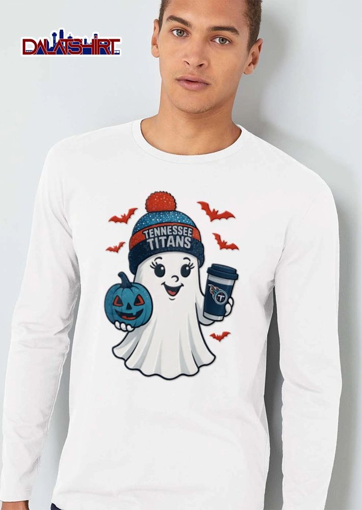 Tennessee Titans ghost wearing beanie holding pumpkin coffee shirt