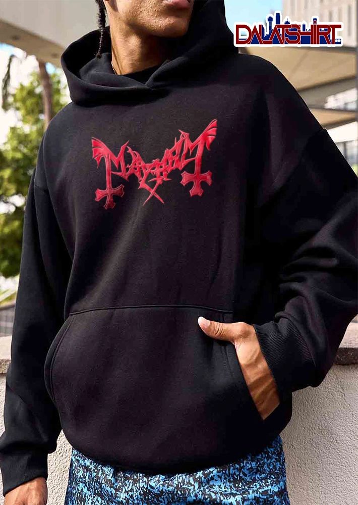Mayhem red band logo gothic style shirt