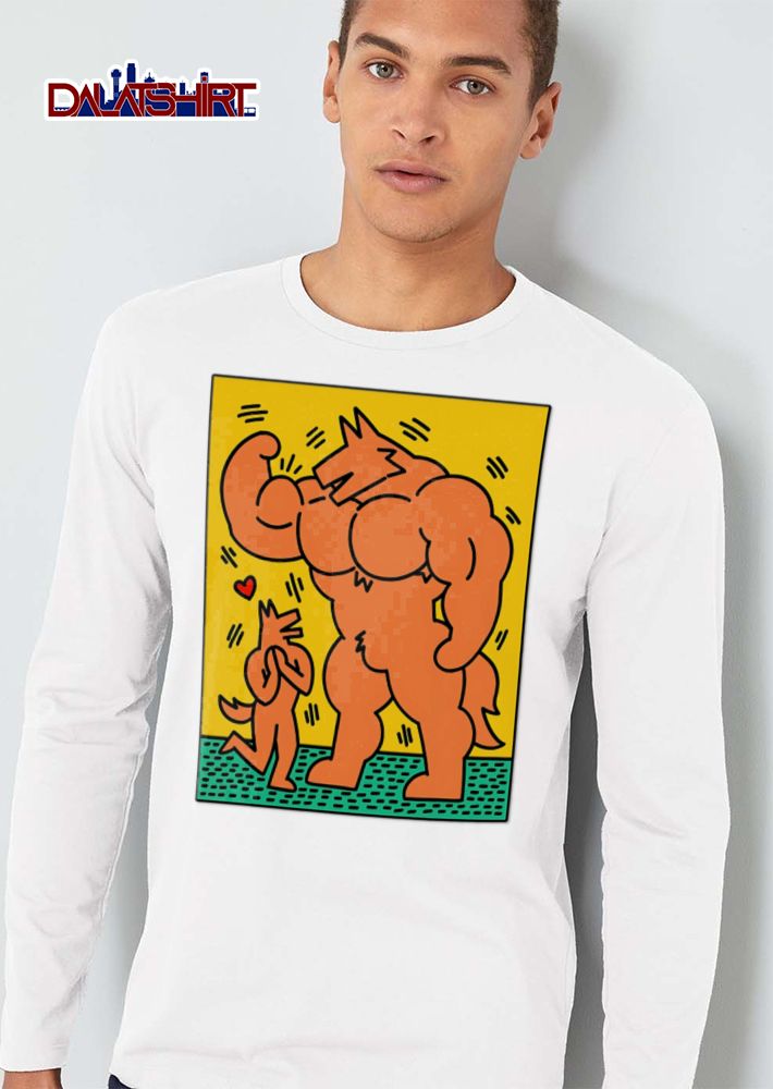 Giant Muscular Anthro Wolf Flexing Bicep Cartoon Line Art shirt