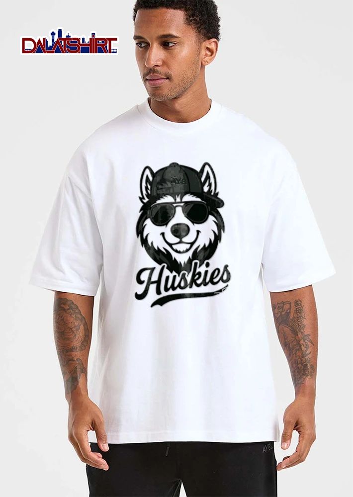 Huskies husky dog wearing sunglasses cap shirt