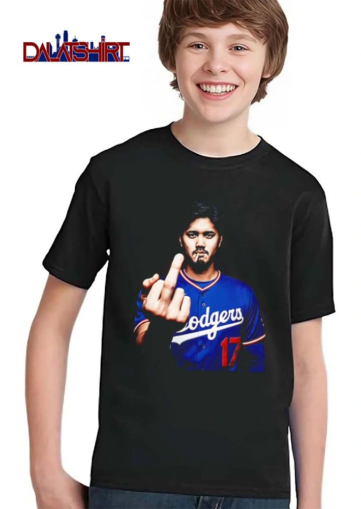 Los Angeles Dodgers Shohei Ohtani 17 man smoking cigarette middle finger shirt