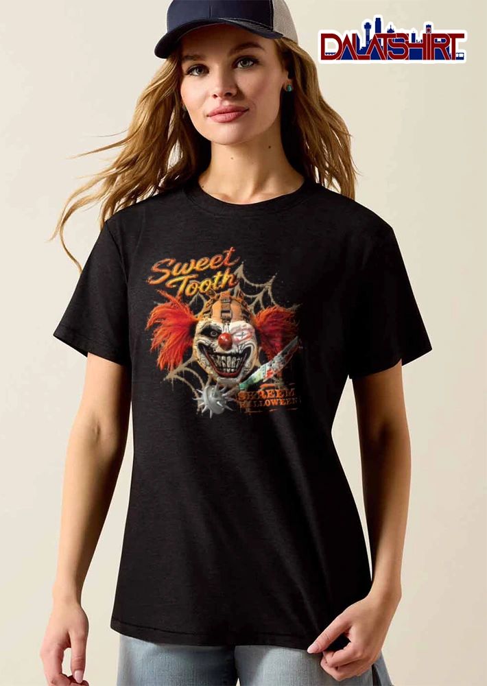 Sweet Tooth Skreem Halloween evil clown mask red hair maces shirt