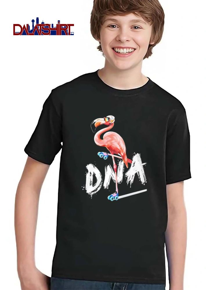 Flamingo wearing headphones rollerblading shirt