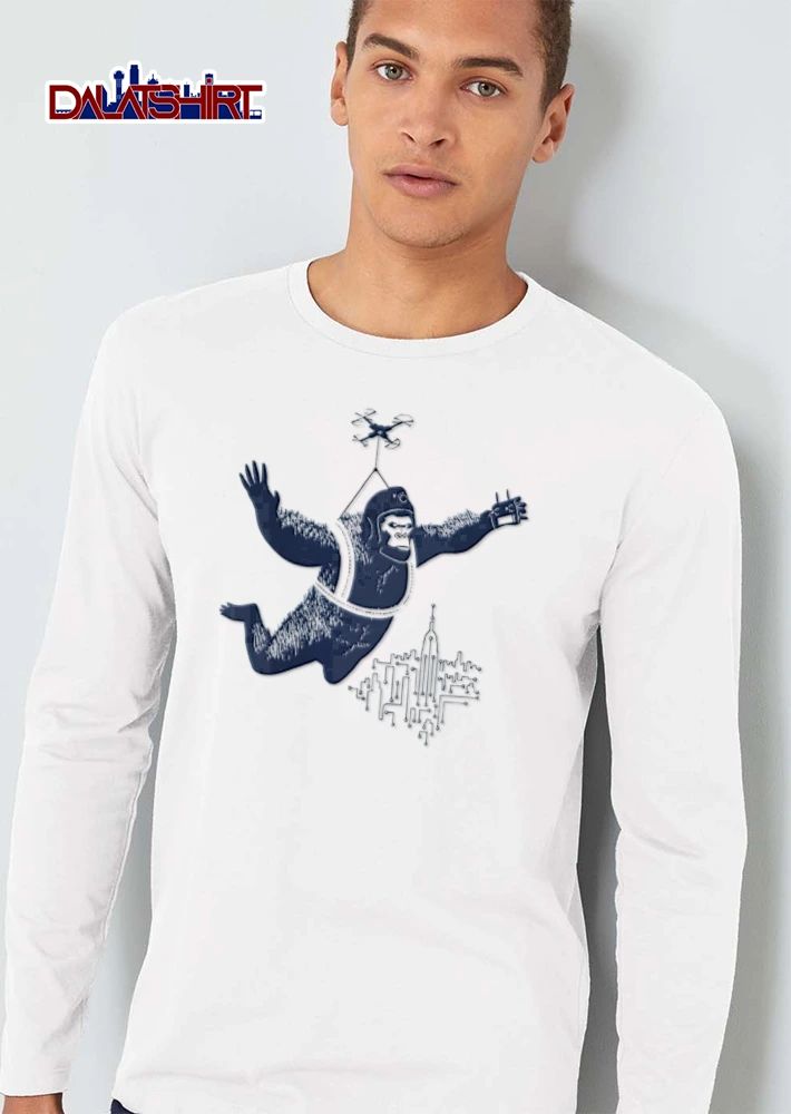 Gorilla wearing helmet flying drone shirt