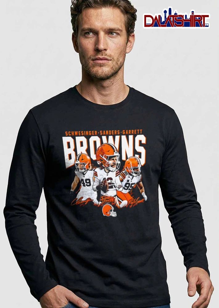Cleveland Browns Carson Schwesinger Sanders Myles Garrett three football players caricature style 49 12 95 shirt
