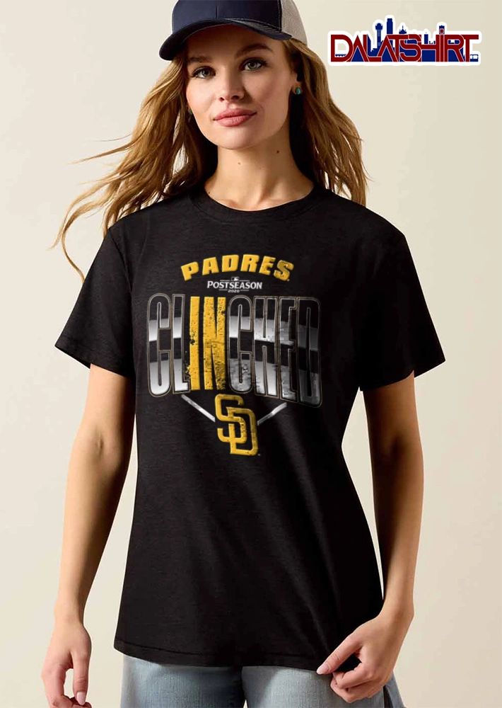 San Diego Padres Clinched 2020 bold text team logo graphic shirt