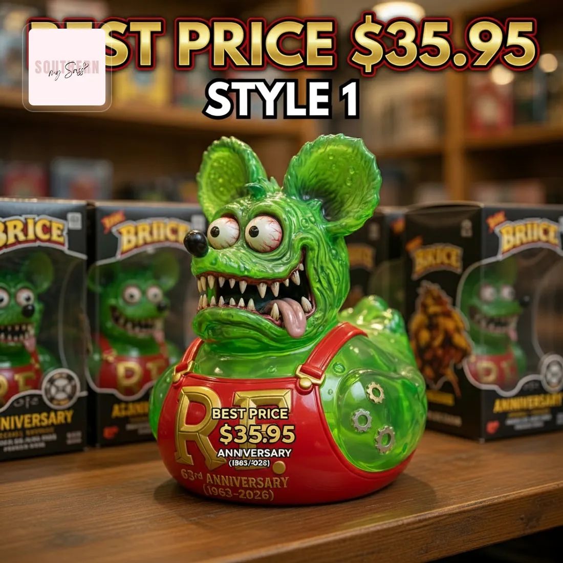 Rat Fink 63rd Anniversary Green Rubber Duck