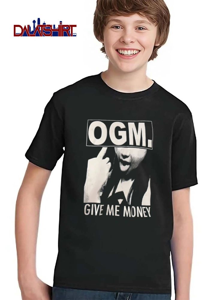 OGM Give ME Money person raising middle finger halftone shirt