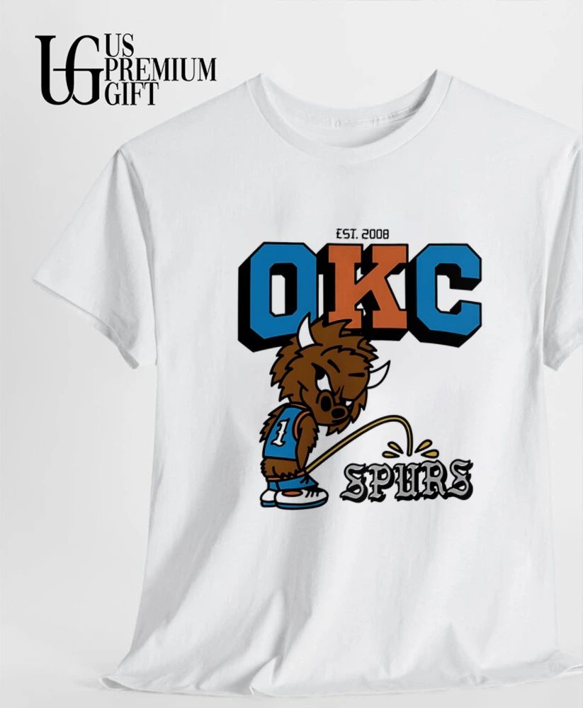 Rumble the Bison Oklahoma City Thunders peeing on Spurs shirt