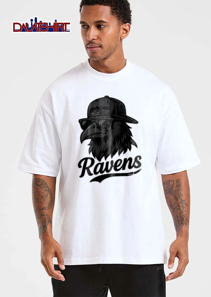 Baltimore Ravens raven wearing sunglasses baseball cap shirt