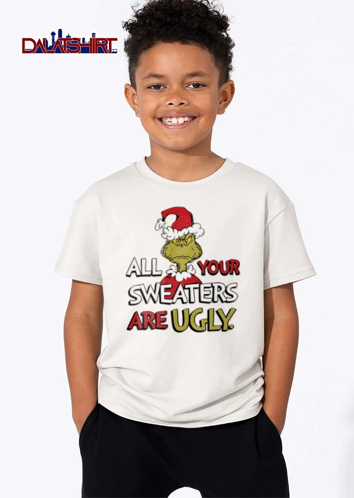 All Your Sweaters Are Ugly green furry creature Santa hat shirt