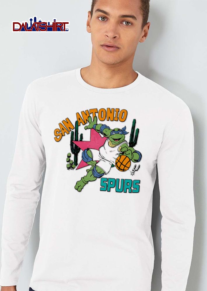 San Antonio Spurs NBA Cartoon Ninja Turtle Dribbling Basketball Cacti shirt