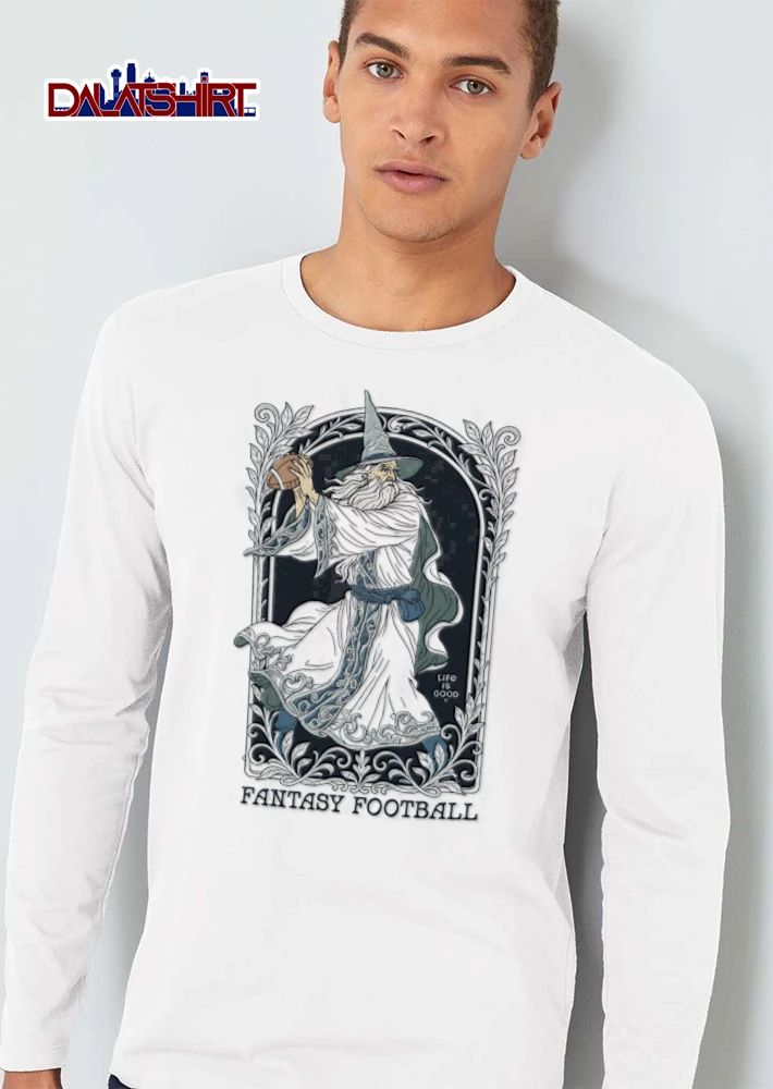 Life Is Good Fantasy Football wizard throwing American illustration shirt