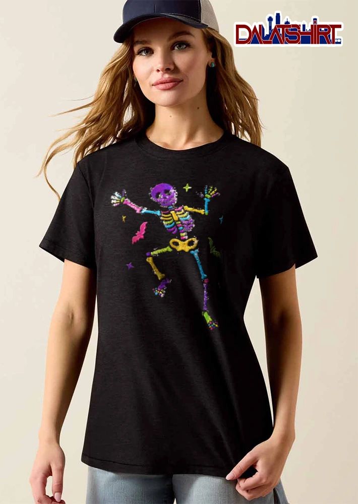 Skeleton dancing bats colorful sequin shirt