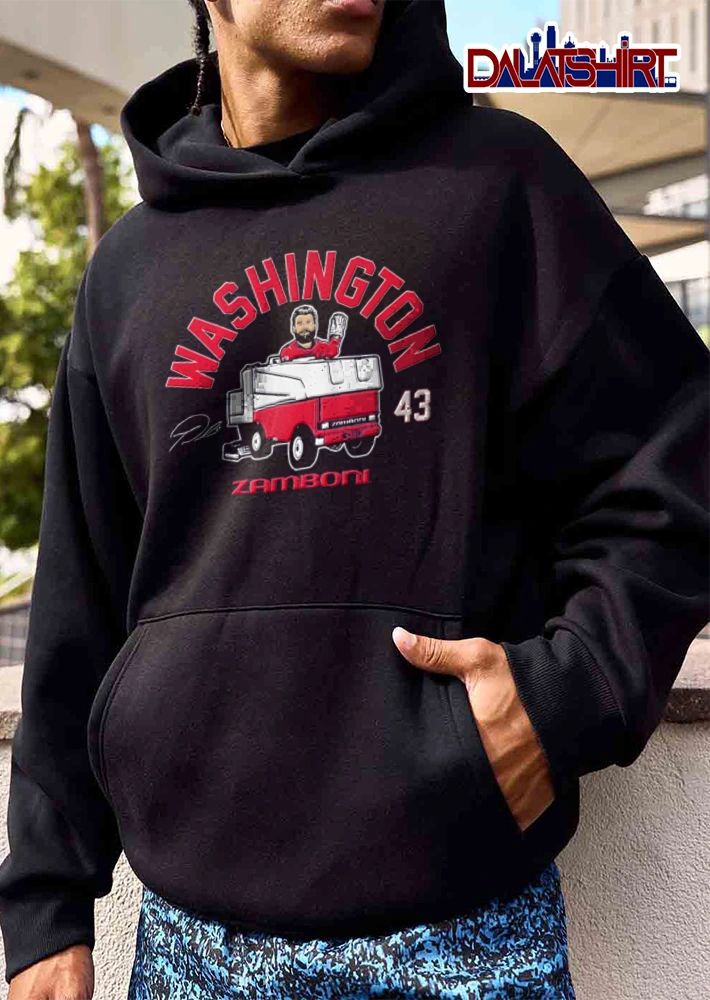 Washington Capitals Tom Wilson man driving ice resurfacer waving 43 shirt