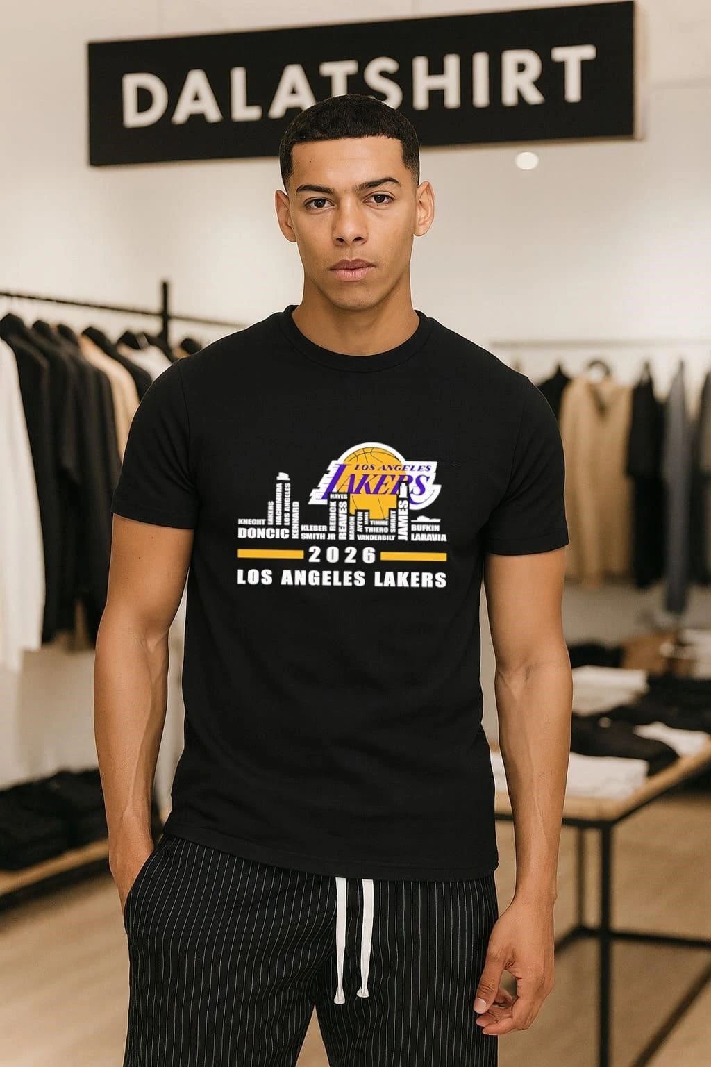 Los Angeles Lakers 2026 logo name players skyline shirt