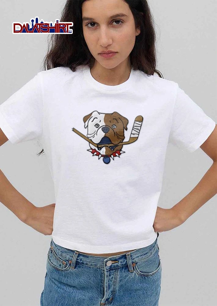 bulldog head spiked collar hockey stick shirt