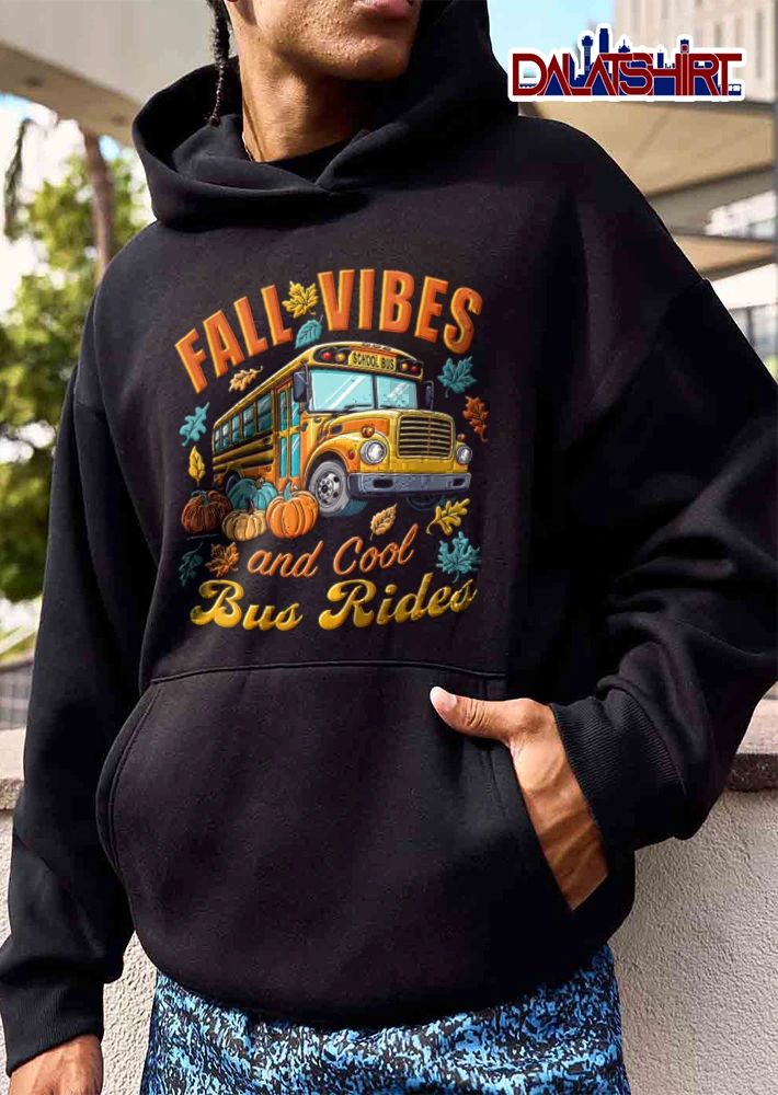 Fall Vibes And Cool Bus Rides yellow school bus pumpkins autumn leaves shirt