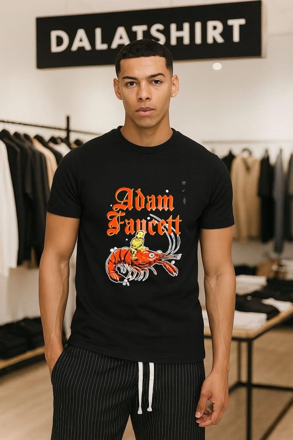 Adam Faucett Man Riding Giant Orange Shrimp shirt