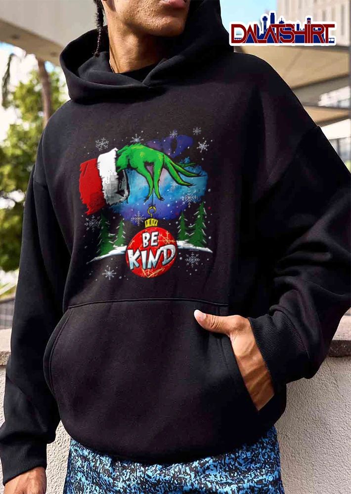 BE Kind green furry hand holding ornament shirt