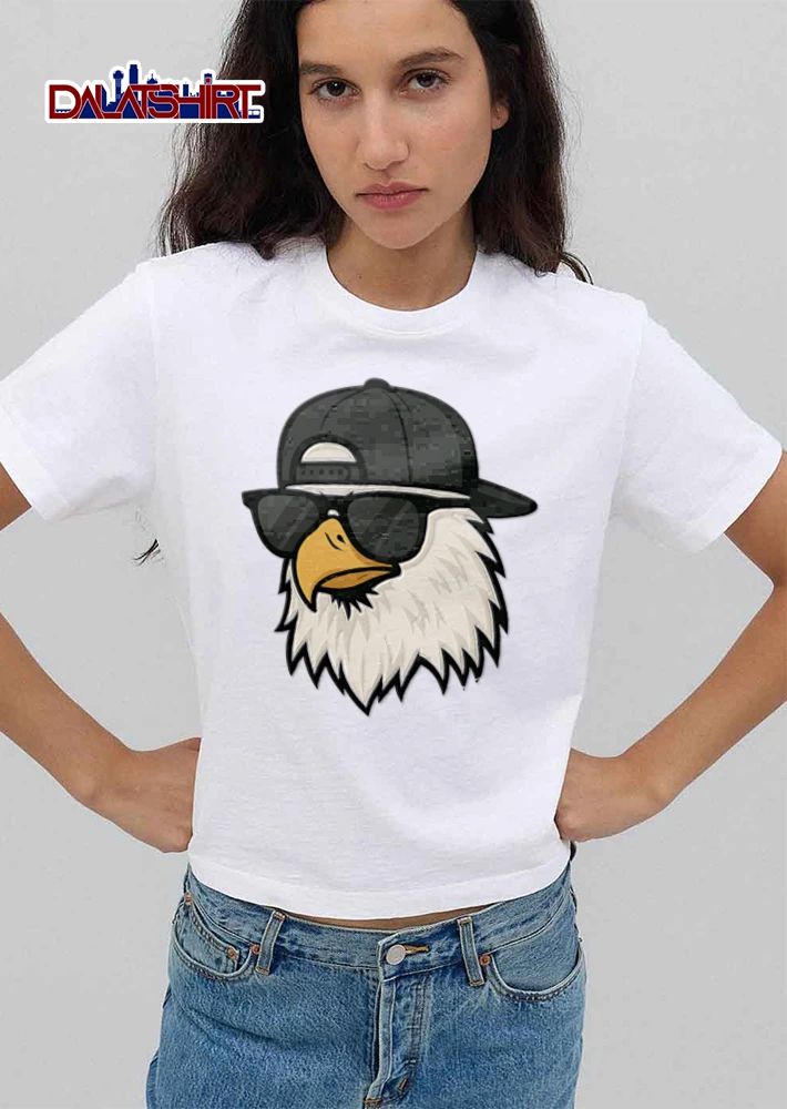 Bald eagle wearing sunglasses cap shirt