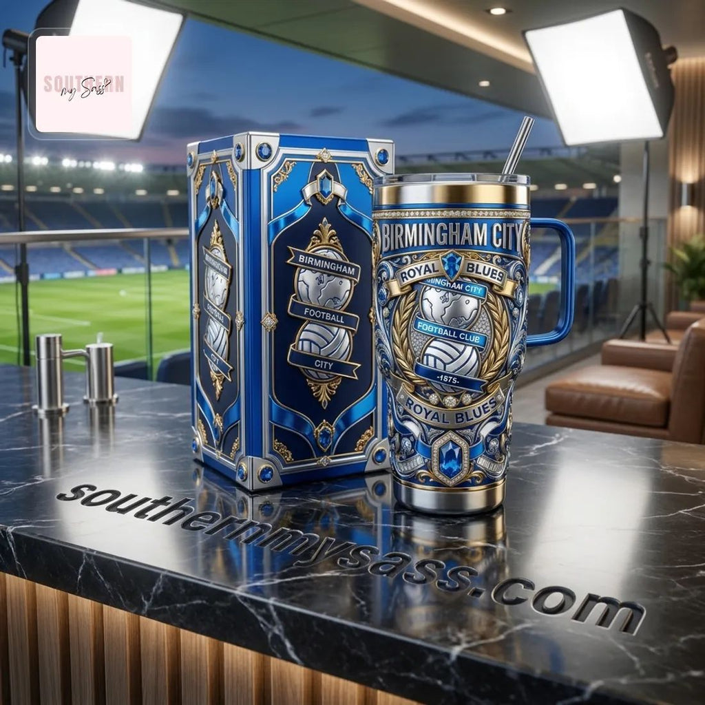Birmingham City FC Royal Blues Premium Ornate 40oz Insulated Tumbler with Handle