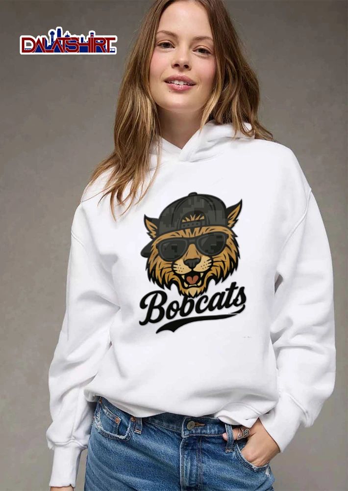 Bobcat wearing sunglasses baseball cap shirt